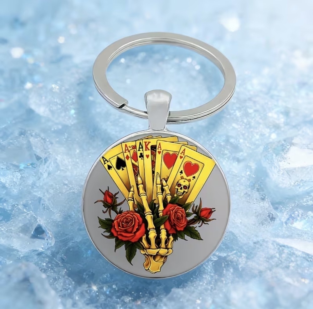 3/$25 Skeleton Poker Hand Red Roses Keychain NEW - Picture 2 of 3